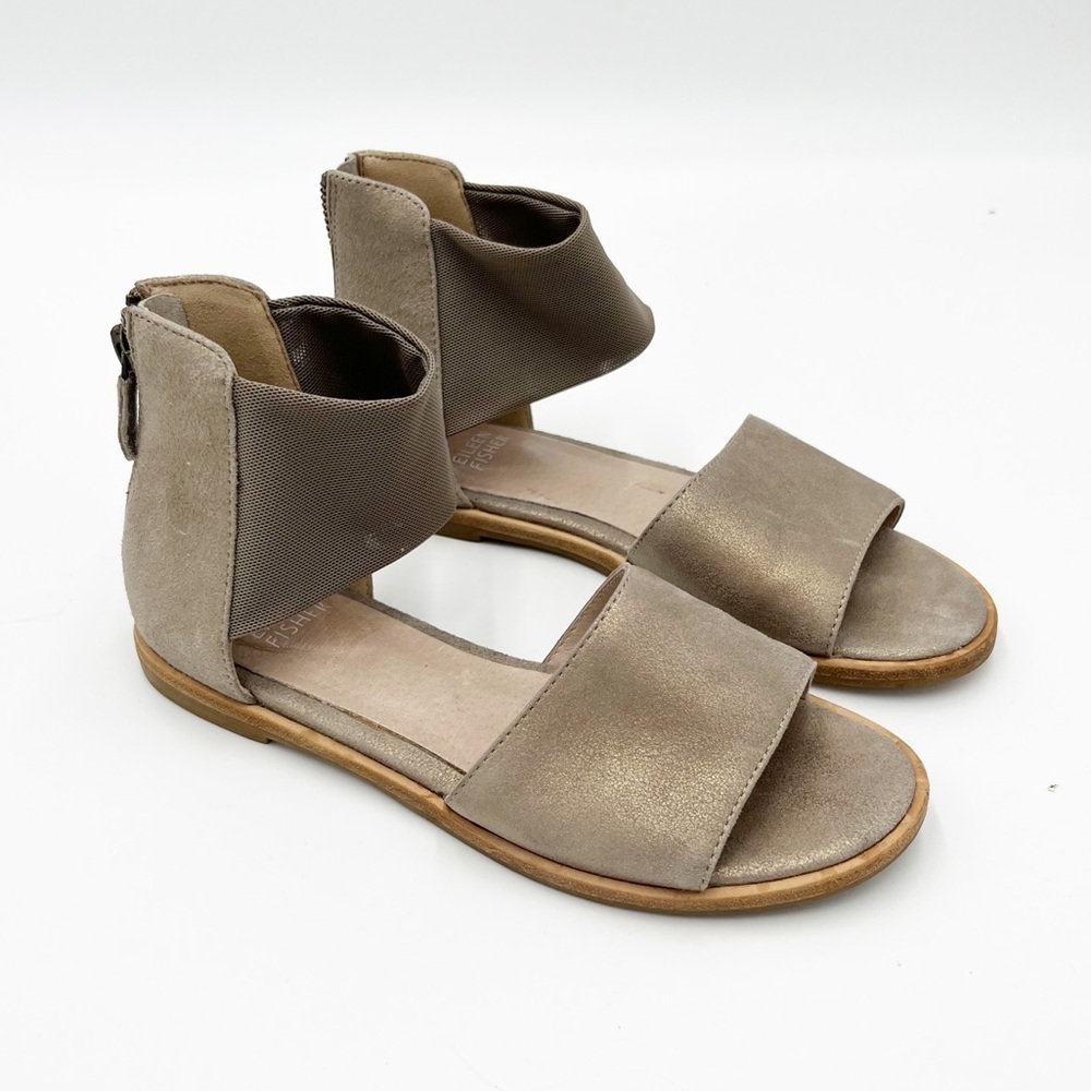 Eileen Fisher Sign Gold Tan Leather Flats Sandals Size 5